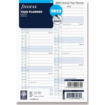 Náplň do diáře Recenze Filofax Náplň do A5 diářů roční plánovací 2022 vertikální anglický