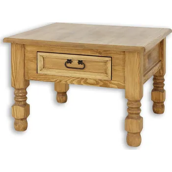 Konferenční stolek Drewmax ST705 75x75 odkládací stolek masiv borovice rustikal (Voskovaný borovicový stolek)