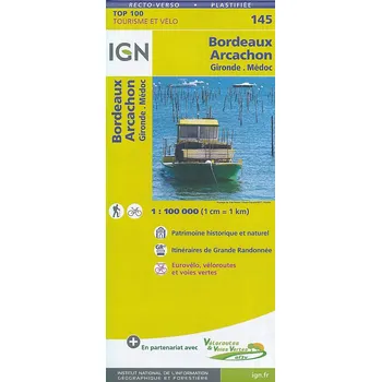 IGN mapa Bordeaux, Arcachon, Gironde, Médoc 1:100 t. voděodolná