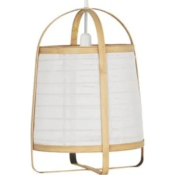 IB Laursen Závěsná bambusová lampa s bílým látkovým stínidlem