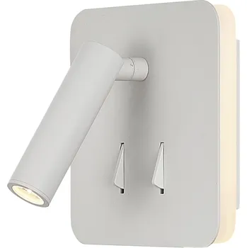 Nástěnné svítidlo Mantra 7823 Cayman, bílá nástěnná lampička s dvojím svícením k posteli LED 3+6W 3000K, 13x13cm