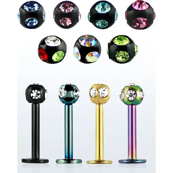 Piercing Piercingate Labreta PLA00276 - Barva/Motiv: Černá/Duhová, Kuličky: 3 mm, Průměr tyčky: 1,2 mm