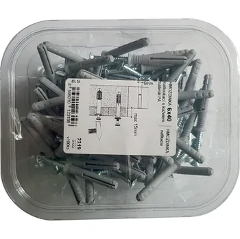 Hmoždinka D.I.P. Hmoždinka s hřebem a kuželem 6x40 v.100ks