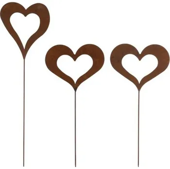 Zahradní dekorace 3 ks dekorativních zápichů ve tvaru srdce - 21*0,5*70 cm