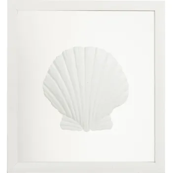 Rám na obraz Bílý dřevěný čtvercový rámeček s mušlí - 33*4,1*35,5 cm