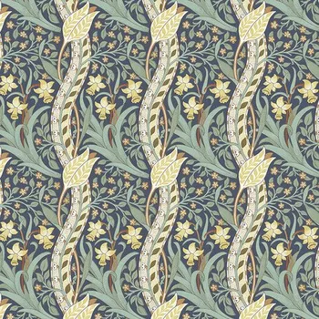 Free Spirit William Morris Thameside tulipány na tmavé modré vícebarevná bavlněná látka patchwork