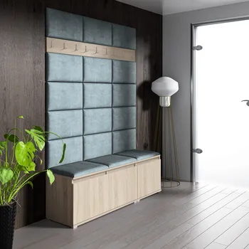 Předsíňová stěna Eka Předsíňová stěna s čalouněnými panely Trinity 6 - Sonoma / Světlá modrá 2322