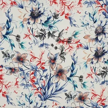 Šatovka 22249 bílá, modročervené květy a listy, š.140