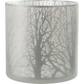 Svícen Šedo bílý skleněný svícen se stromem L - 29*29*29 cm