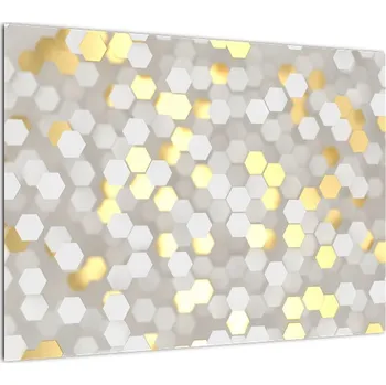 Obraz LuxusniObrazy.cz Skleněný obraz - Zlato-bílé hexagony