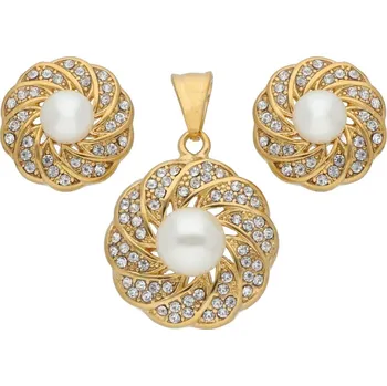 Souprava šperků Doria Set z oceli zlatý s perličkou a krystalky K209