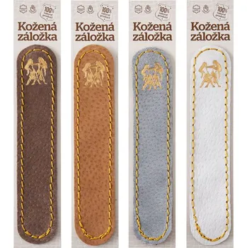 Záložka Blíženci - kožená záložka do knihy Barva kůže: Hnědá semiš (D32), Barva ražby: Zlatá