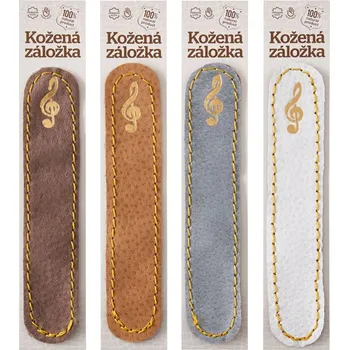 Doplněk ke knize Houslový klíč - kožená záložka do knihy Barva kůže: Medová semiš (D39), Barva ražby: Zlatá