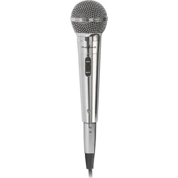 Mikrofon NEDIS kabelový mikrofon/ Kardioid/ odnímatelný kabel 5m/ 600 Ohm/ -72 dB/ jack 6.35 mm/ vypínač/ kov/ stříbrný MPWD45GY