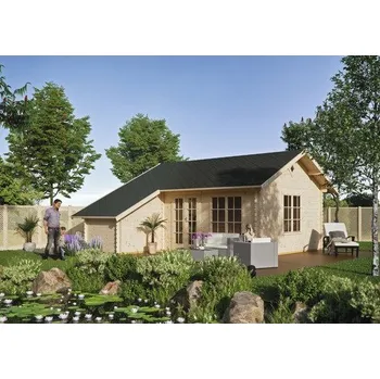 Zahradní domek Dřevěný zahradní domek SKAN HOLZ Esbjerg 3 přírodní 420 x 560 cm vč. střešního skladovacího prostoru a přístavku