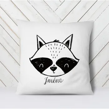 Dekorativní polštářek Domovi Bílý polštář s vlastním jménem Mýval 40x40