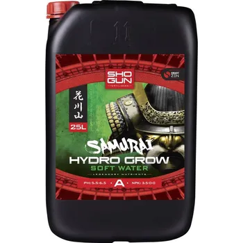 Hnojivo Shogun Samurai Hydro Grow A+B 25L měkká voda (SHOGUN Samurai Hydro je kompletní dvousložková hydroponická výživa, která konkuruje všem ostatním. Obsahuje rafinované, přesně formulované složky, které zajišťují úžasný vegetativní a kvetoucí vývoj rostlin. P