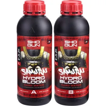 Hnojivo Shogun Samurai Hydro Bloom A+B 1L měkká voda (SHOGUN Samurai Hydro je kompletní dvousložková hydroponická výživa, která konkuruje všem ostatním. Obsahuje rafinované, přesně formulované složky, které zajišťují úžasný vegetativní a kvetoucí vývoj rostlin. P