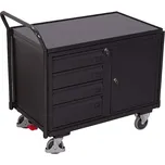 Dílenský vozík VARIOfit, horní madlo, pracovní plocha 985 x 590 mm, 1 skříňka, 4 zásuvky, barva antracit RAL7016 /deska šedá