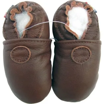 Capáčky CAROZOO Kožené capáčky s koženou podrážkou jednobarevné hnědé 18-24 měsíců Hnědá 22,5