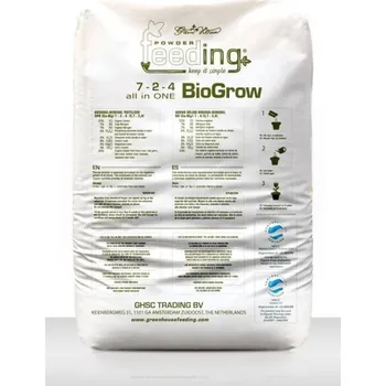 Hnojivo Green House Feeding BioGrow 25kg, bio hnojivo na růst (Směs pečlivě vybraných přírodních surovin Green House Feeding BioGrow je určeno pro rychle rostoucí rostliny ve fázi růstu. Míchá se přímo se substrátem. Živiny se uvolňují postupně a napomáhají s)