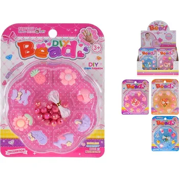 Náhrdelník Mikro Trading Korálky navlékací s prstýnky 4barvy na kartě Barvy: oranžová