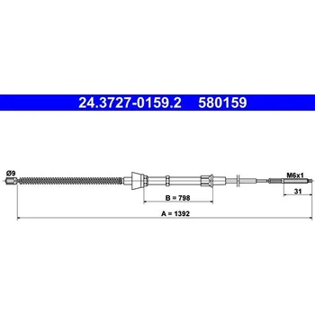 Brzdový systém Tažné lanko, parkovací brzda ATE 24.3727-0159.2