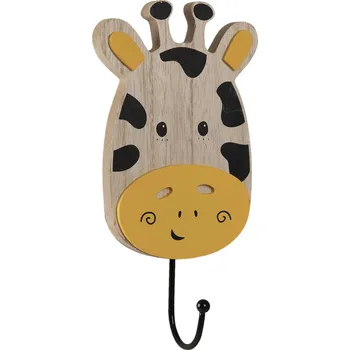 Věšák Nástěnný kovový háček s dřevěnou hlavou žirafy - 11*4*21 cm
