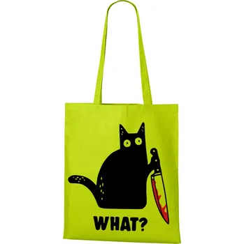 Plátěná taška s kočkou What, Barva Limetková, Velikost 40×45 cm, Canvas Nákupní taška Bezvatriko.cz 0033