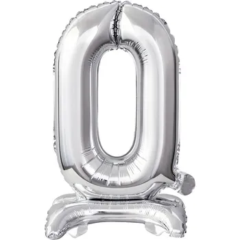 Fóliový balónek Číslo 0-9, stojící, B&C, stříbrný, 38 cm