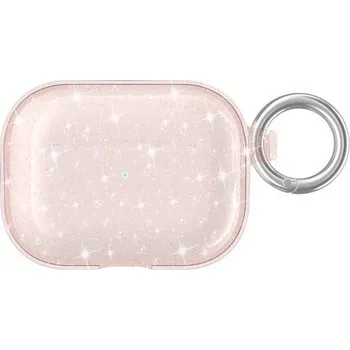 Pouzdro na mobilní telefon Transparentní třpytivý obal s karabinou pro AirPods Pro - růžovozlatý
