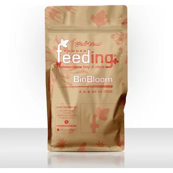 Hnojivo Green House Feeding BioBloom 125g, bio hnojivo na květ (Směs pečlivě vybraných přírodních surovin Green House Powder Feeding BioBloom je určeno pro rychle rostoucí rostliny ve fázi květu. Míchá se přímo se substrátem. Živiny se uvolňují postupně a)