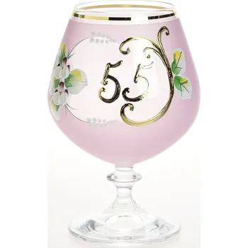 Sklenice Výroční číše NB Česko Ručně dekorovaná výroční novoborská číše 55 let, růžová - 400 ml
