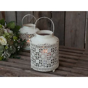 Svícen Krémová antik kovová lucerna Fleur-de-pot - Ø16*22cm