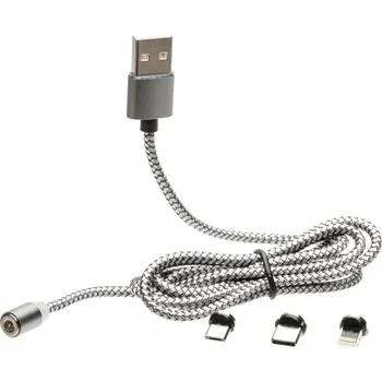 PowerTac® Magnetický USB kabel 3v1 Powertac®, Barva: Stříbrná