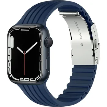 Příslušenství k chytrým hodinkám eses Silikonový řemínek pro Apple Watch s kovovou sponou - Tmavě modrý 42mm, 44mm, 45mm, 49mm