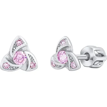 Náušnice Stříbrné náušnice AVA s růžovými Brilliance Zirconia dámské i dětské SILVEGOB70497BDSP