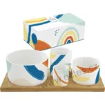 Easy Life ALEGRIA porcelánové servírovací misky na dipy s bambusovým podnosem abstraktní barevné tahy štětcem 5 ks