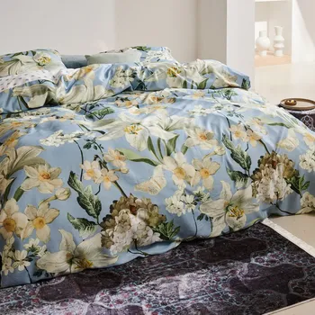 Povlečení Essenza | Luxusní povlečení Rosalee Iceblue 140x200, 70x90 - 100% bavlněný satén