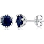 Stříbrné náušnice pecky s pravým přírodním Safírem 6 mm JJJE1033SA