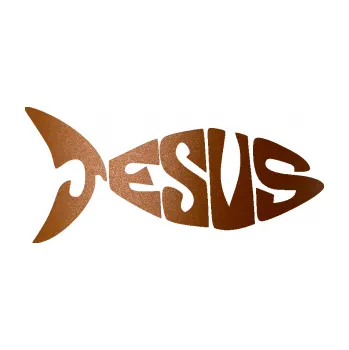 samolepka Jesus rybička 007 (44 - měděná metalíza) SAMOLEPKA NA AUTO, NÁLEPKA, FÓLIE, POLEP, TUNING, VLASTNÍ TEXT, TISK, AUTOSAMOLEPKY.cz, POLEPY, OBRÁZEK, LOGO, 3D STICKERS