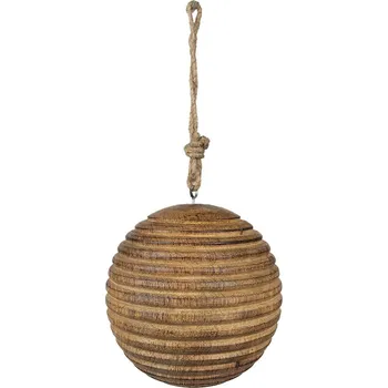 Vánoční dekorace Dřevěná rýhovaná závěsná koule - Ø 8*8 cm