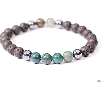 Náramek Magieprirody.cz Pánský náramek Láva s achátem mechovým a hematitem - 8 mm kuličky #312 - z přírodních kamenů