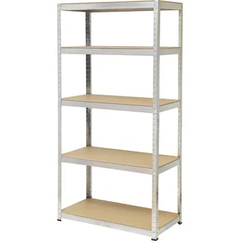 Dílenský regál TOOLCRAFT 2265279 regál na těžké předměty, (š x v x h) 900 x 1800 x 450 mm, kov, MDF, dřevěná podlaha, pozinkovaná, stříbrná