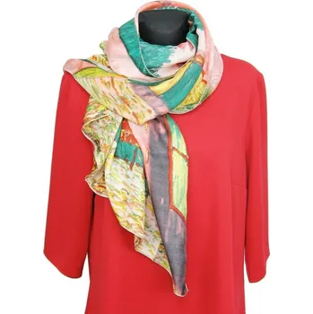Šála Letní dámská šála Van Gogh Cafe terrace červená variace (Dámský šál tenký)