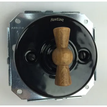 vypínač FONTINI by Font Barcelona Porcelánový otočný vypínač žaluziový Garby Colonial porcelán/klička: černá/old wood 31 344 27 21