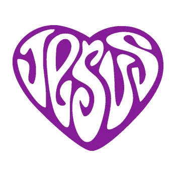 Polep vozidla SAMOLEPKA Jesus nápis v srdíčku (14 - fialová) NA AUTO, NÁLEPKA, FÓLIE, POLEP, TUNING, VLASTNÍ TEXT, TISK, AUTOSAMOLEPKY.cz, POLEPY, OBRÁZEK, LOGO, SAMOLEPKY