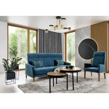 Obývací stěna Rozkládací sedací souprava Moretti s čalouněnými zády z jasanového dřeva, 3R+1