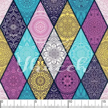 Zakázkový tisk, softshell, kočárkovina... Mandaly v kosočtvercích Látky k tisku: Microfirba