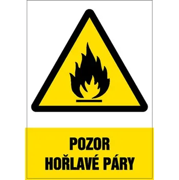 Značka Pozor – Hořlavé páry, samolepicí fólie, 210 × 297 mm